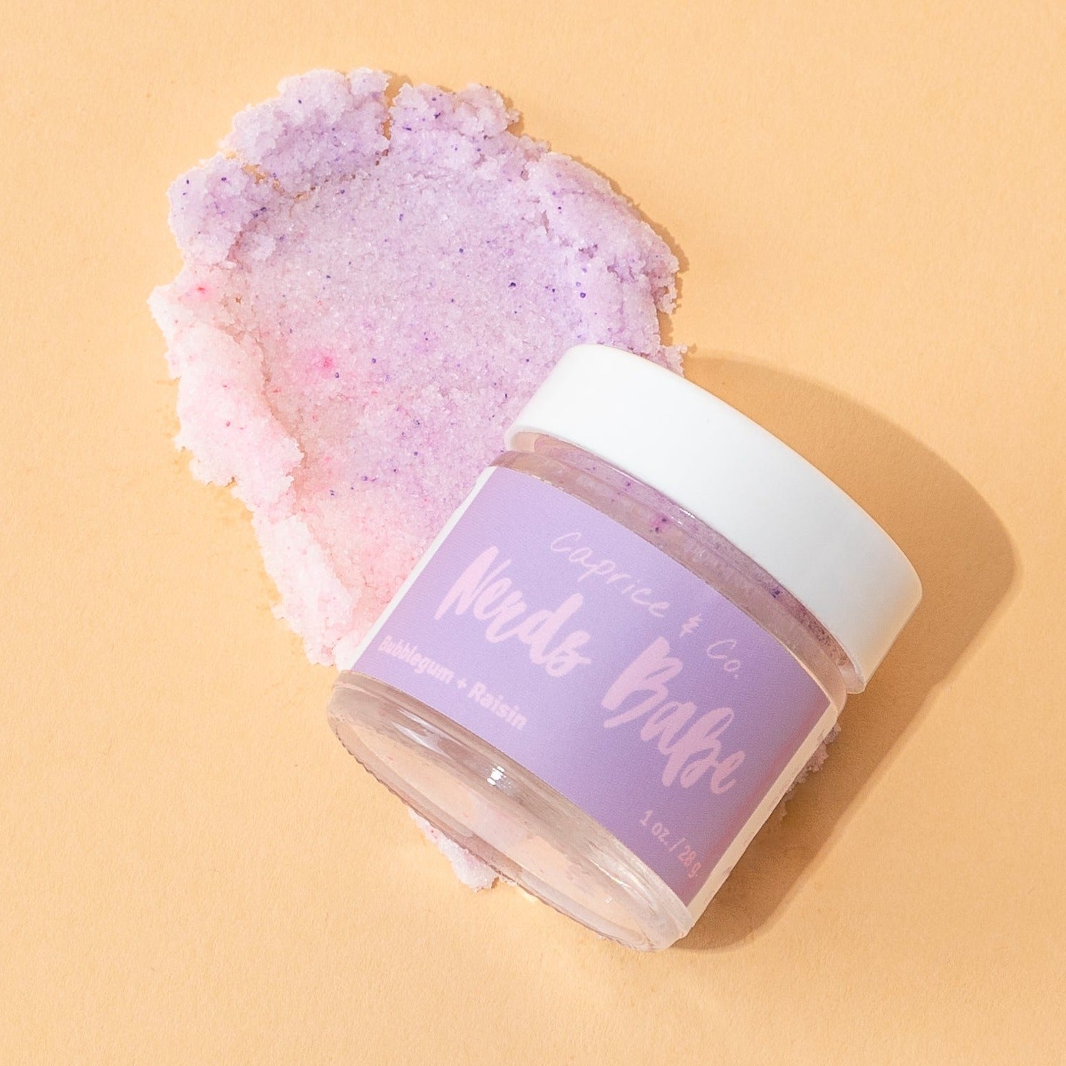 Vegan bubblegum lip scrub in glass jar